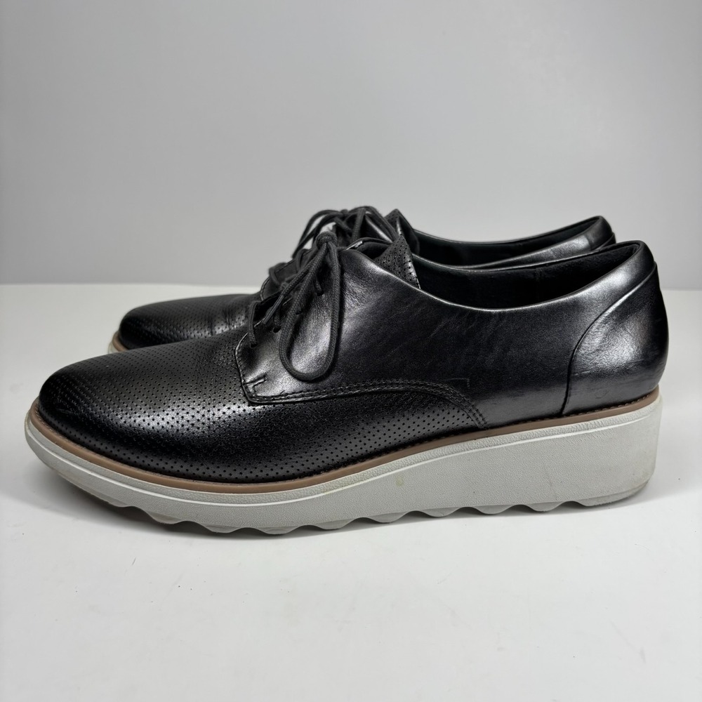 Clarks Sharon Crystal Women's US 11M Pewter Leather Wedge Oxford Shoes Platform - Picture 9 of 16